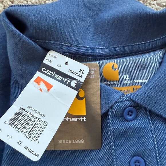 Mens CARHARTT POLO shirt NEW w/tags XL Regular Short Sleeve BLUE - Picture 3 of 7